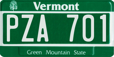 VT license plate PZA701