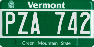 VT license plate PZA742