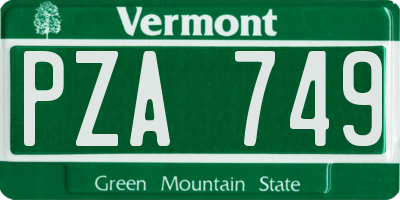 VT license plate PZA749