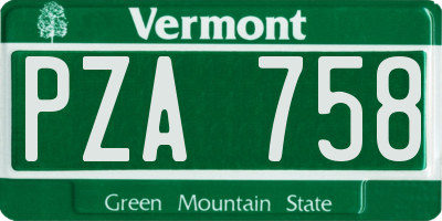 VT license plate PZA758
