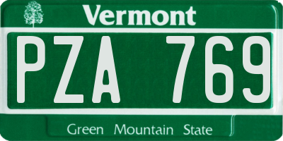 VT license plate PZA769