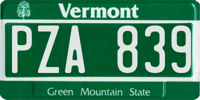 VT license plate PZA839
