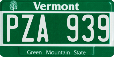 VT license plate PZA939