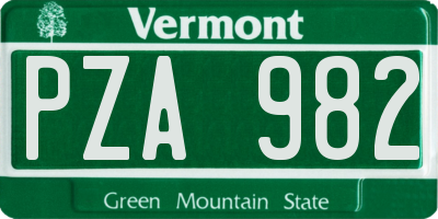 VT license plate PZA982