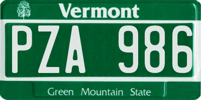 VT license plate PZA986