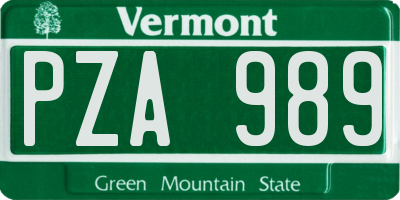 VT license plate PZA989