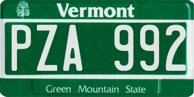 VT license plate PZA992