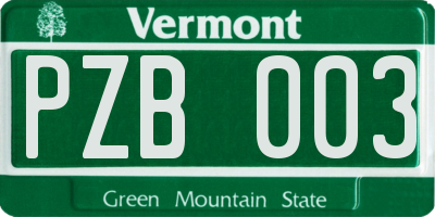 VT license plate PZB003