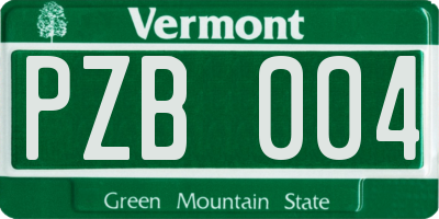 VT license plate PZB004