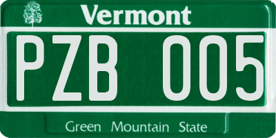 VT license plate PZB005