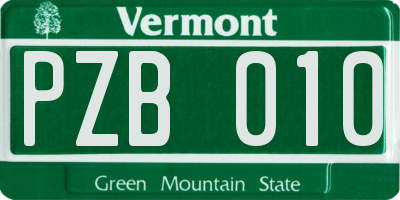 VT license plate PZB010