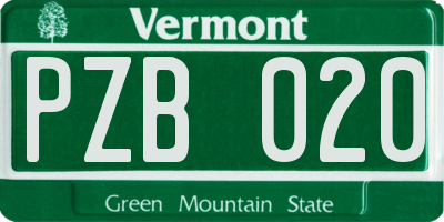 VT license plate PZB020