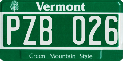 VT license plate PZB026