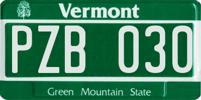 VT license plate PZB030