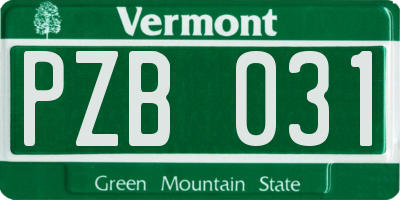 VT license plate PZB031