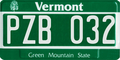 VT license plate PZB032