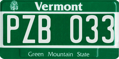 VT license plate PZB033