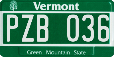 VT license plate PZB036