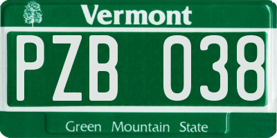 VT license plate PZB038