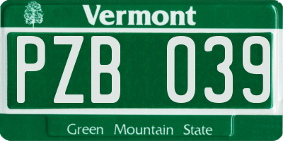 VT license plate PZB039