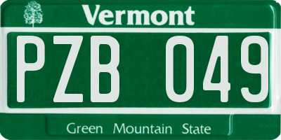 VT license plate PZB049