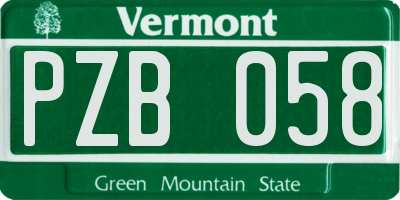 VT license plate PZB058