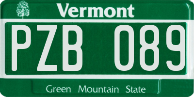 VT license plate PZB089