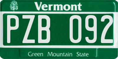 VT license plate PZB092