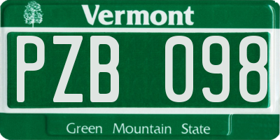 VT license plate PZB098