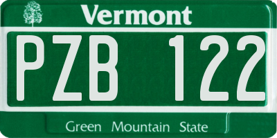VT license plate PZB122