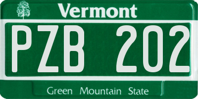 VT license plate PZB202