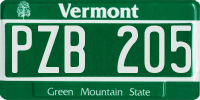 VT license plate PZB205