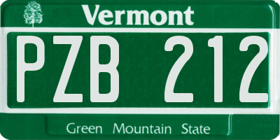 VT license plate PZB212