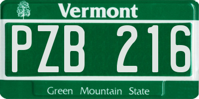 VT license plate PZB216