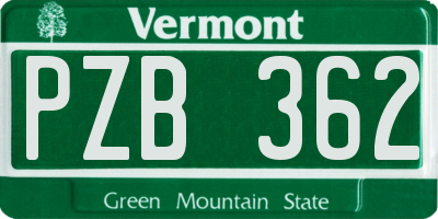 VT license plate PZB362