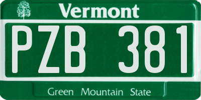 VT license plate PZB381