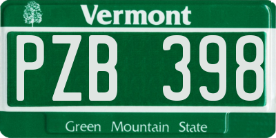 VT license plate PZB398