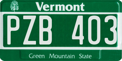 VT license plate PZB403