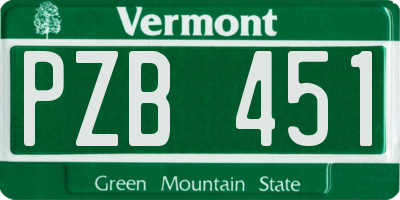 VT license plate PZB451