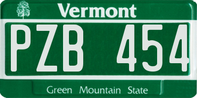 VT license plate PZB454
