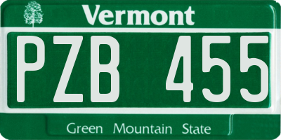 VT license plate PZB455