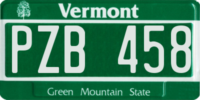 VT license plate PZB458