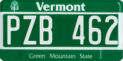 VT license plate PZB462