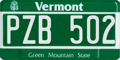 VT license plate PZB502