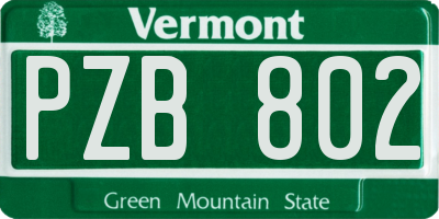 VT license plate PZB802