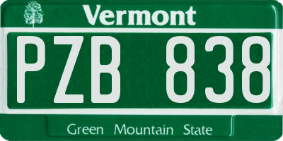 VT license plate PZB838