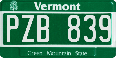 VT license plate PZB839