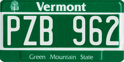 VT license plate PZB962