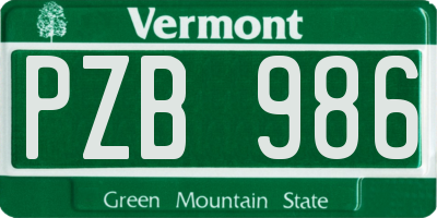 VT license plate PZB986