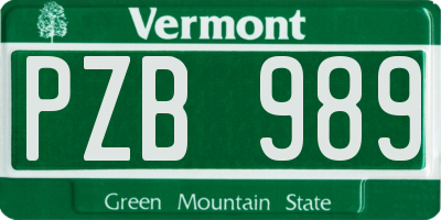 VT license plate PZB989